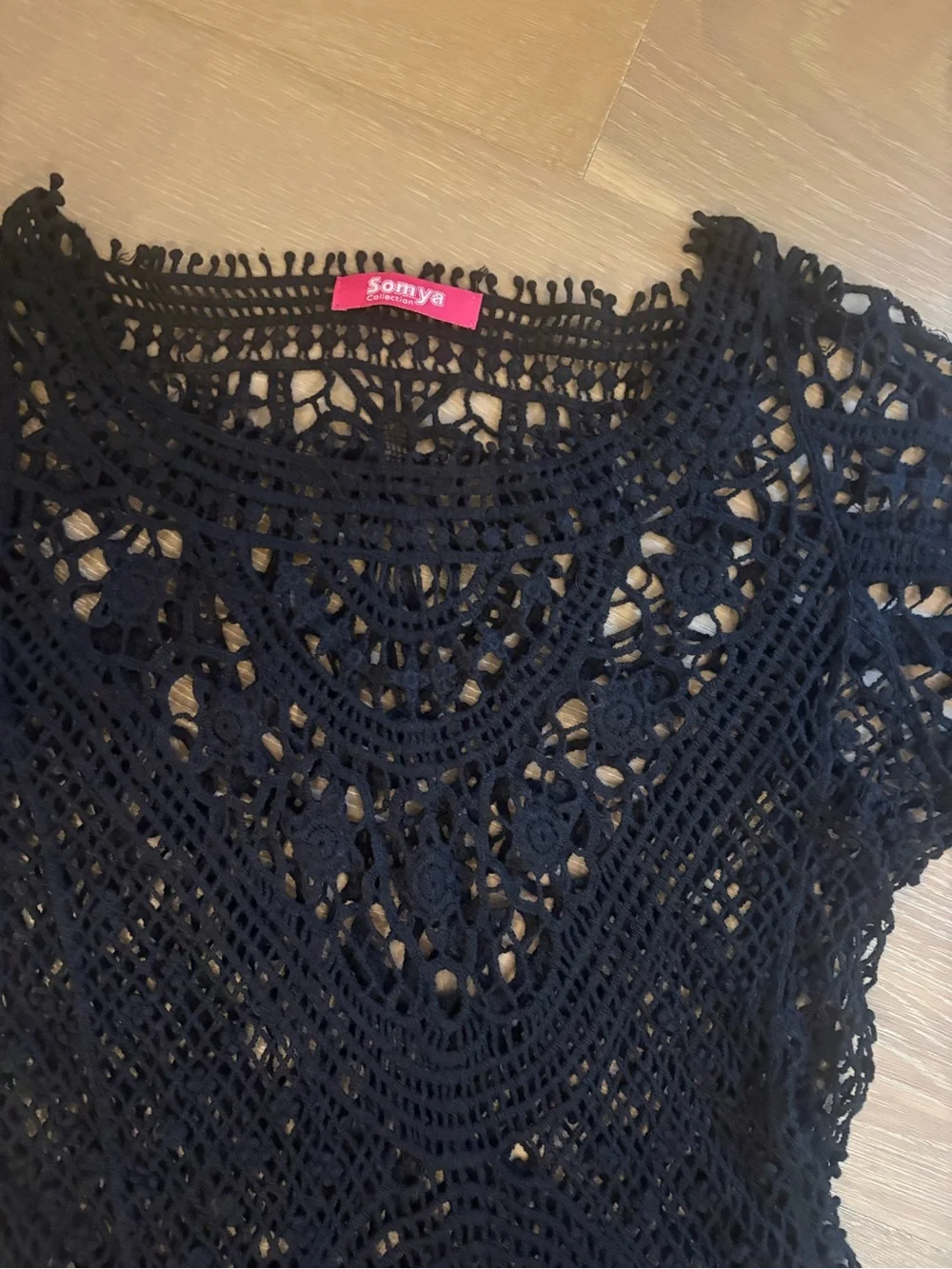 Black Crochet Knit Tunic Top or Swimsuit Coverup - Picture 3 of 6